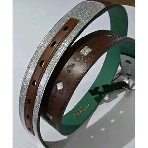 Catchfly Studio Women's  Sz XL Western Belt NWT Tooled Brown, Silver Sparkle